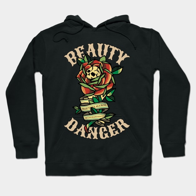 Beauty Skull and Danger Rose Hoodie by KewaleeTee